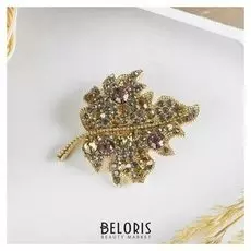 Брошь "Лист" весенний, цветная в золоте