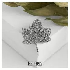Брошь "Листик", цвет белый в серебре
