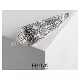 Брошь "Листочек" ивы, цвет белый в серебре