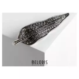 Брошь "Листочек" ивы, цвет серый в чернёном серебре