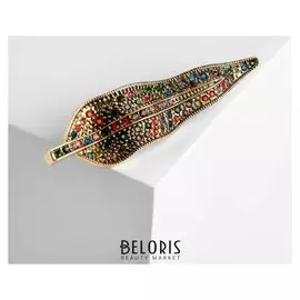 Брошь "Листочек" ивы, цветная в чернёном золоте