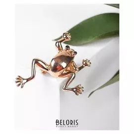 Брошь "Лягушка", цвет чёрный в золоте