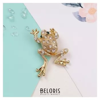 Брошь "Лягушка" классическая, цвет белый в золоте