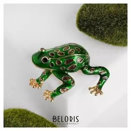 Брошь "Лягушка" с пятнышками, цвет зелёный в золоте