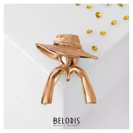 Брошь "Мадам" в шляпке, цвет чернёное золото