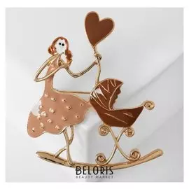 Брошь "Мама" с коляской, цвет коричневый в золоте