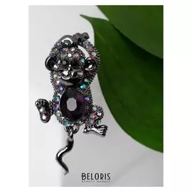 Брошь "Мартышка" подвижный хвостик, цвет фиолетовый в сером металле