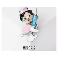 Брошь "Медсестра" с уколом, цветная в серебре