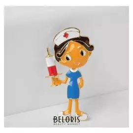 Брошь "Медсестра" с уколом, цветная в золоте