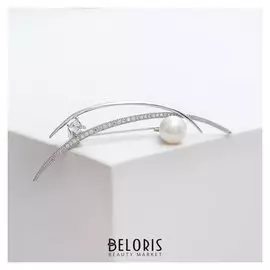 Брошь "Минимал" с жемчугом, цвет белый в серебре