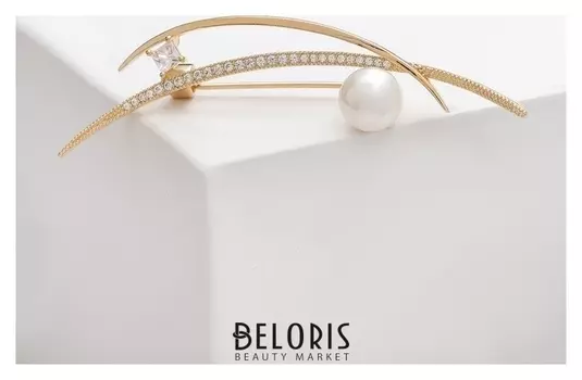 Брошь "Минимал" с жемчугом, цвет белый в золоте
