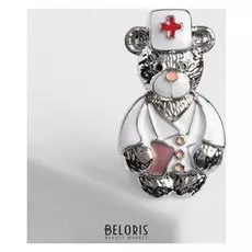 Брошь "Мишка-доктор", цетная в серебре
