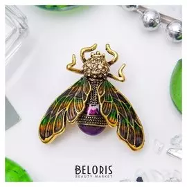 Брошь "Муха" большими крыльями, цвет фиолетово-зеленый в черненом золоте