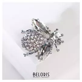 Брошь "Муха", цвет белый в серебре