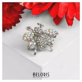 Брошь "Муха", цвет радужный в серебре