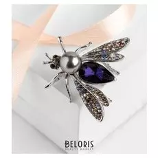 Брошь "Муха", цвет синий в серебре