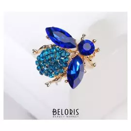 Брошь "Муха", цвет синий в золоте