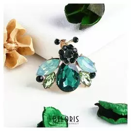 Брошь "Муха", цвет зелёный в золоте