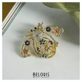 Брошь "Муха цветочная", цветная в золоте