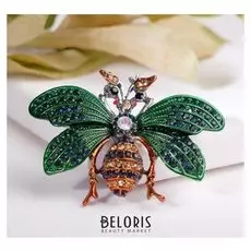 Брошь "Муха" крупная, цветная в чернёном серебре