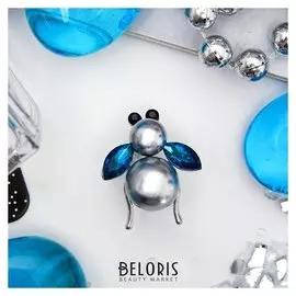 Брошь "Муха" жемчужное брюшко, цвет серый в серебре