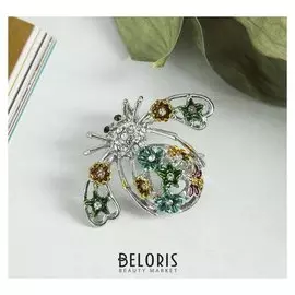 Брошь "Мушка цветочная", цветная в серебре