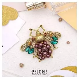 Брошь "Мушка жемчужная", цветная в золоте