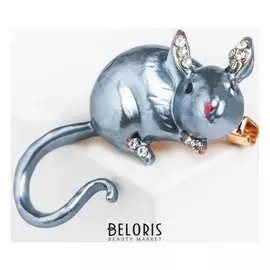 Брошь "Мышка", цвет серый в золоте