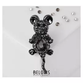 Брошь "Мышка" подвижный хвостик, цвет серый в сером металле