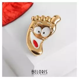 Брошь "Нога", цвет красно-белый в золоте