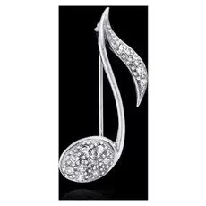 Брошь "Нота", цвет белый в чернёном серебре