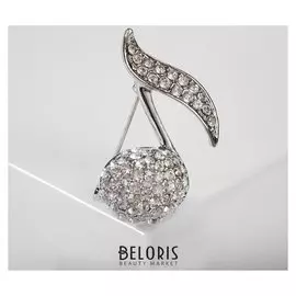 Брошь "Нота музыкальная", цвет белый в серебре