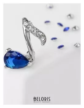 Брошь "Нотка" мини, цвет синий в серебре