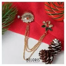 Брошь новогодняя "Дед мороз" с остролистом