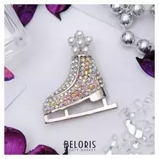 Брошь новогодняя "Конёк" фигурный, цвет белый в серебре