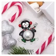 Брошь "Новогодняя сказка" пингвин танцующий, цветная в серебре