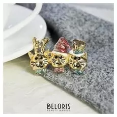 Брошь "Новогодняя сказка" три кота, цветная в золоте