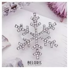 Брошь новогодняя "Снежинка", цвет белый в серебре