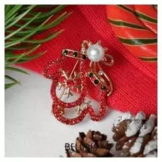 Брошь новогодняя "Варежки" конутр, цветная в золоте