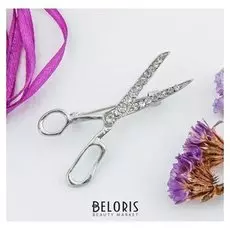 Брошь "Ножницы", цвет белый в серебре