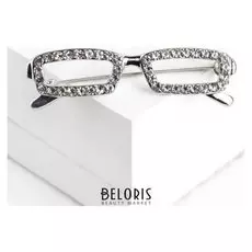 Брошь "Очки" оправа, цвет белый в серебре