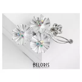 Брошь "Одуванчики", цветная в матовом серебре