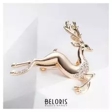 Брошь "Олень", цвет белый в золоте