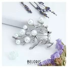 Брошь "Олень с заснеженными рогами" новогодний, цвет белый в серебре