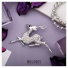 Брошь "Оленёнок новогодний", цвет белый в серебре