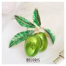 Брошь "Олива", цвет зеленый в золоте