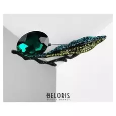 Брошь "Оливия", цвет зелёный в чёрном металле