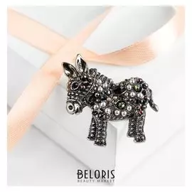 Брошь "Ослик", цветная в чернёном серебре