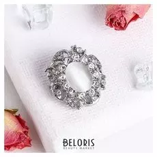 Брошь "Овал" царский, цвет белый в серебре