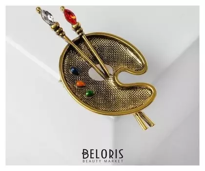 Брошь "Палитра" краски, цветной в чернёном золоте